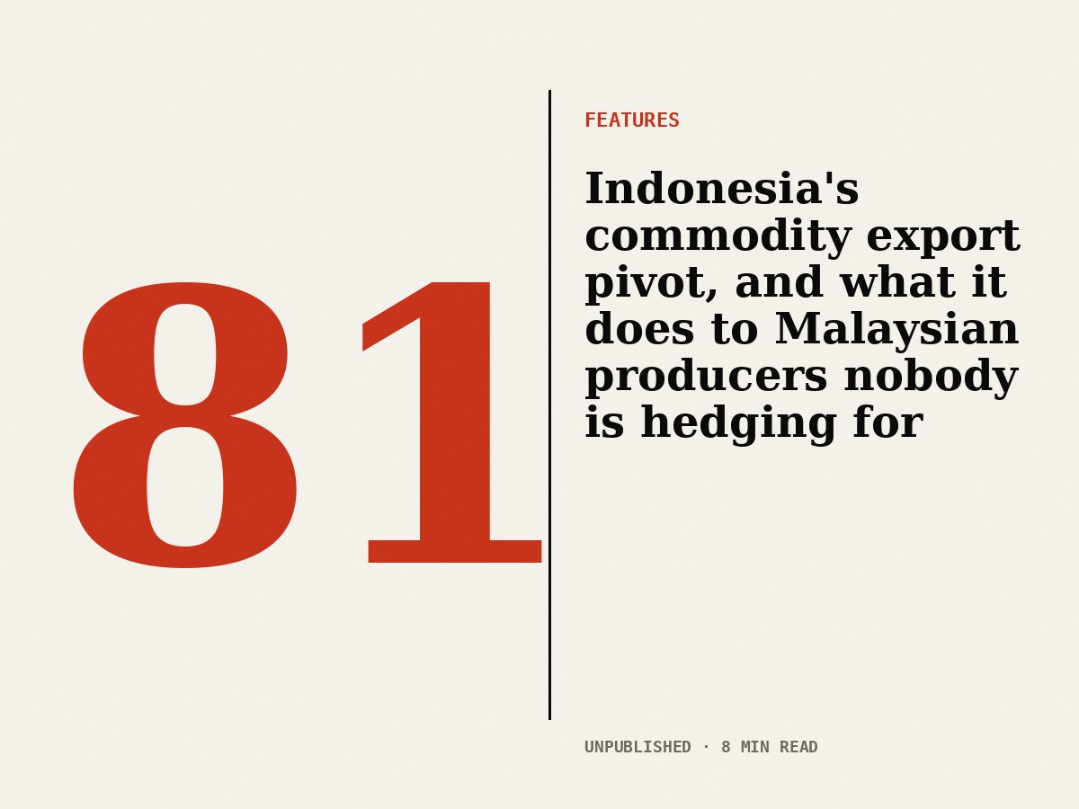 Indonesia's commodity export pivot, and what it does to Malaysian producers nobody is hedging for